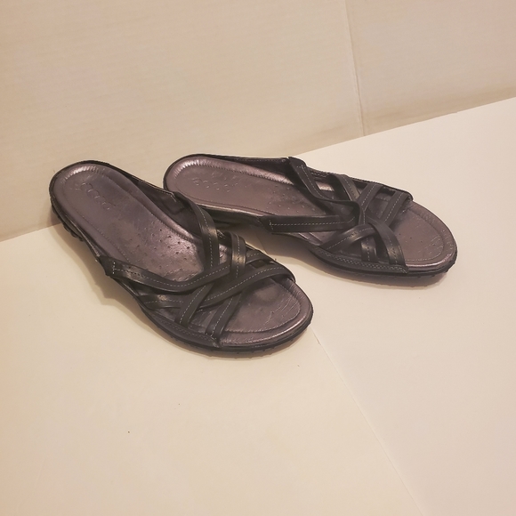 Black Leather Ecco Slides / Sandals, Sz 41 - Picture 4 of 8